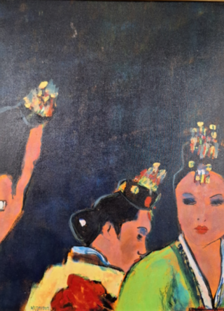 Acryl schilderij op paneel, Maya Wildevuur, Twee vrouwen